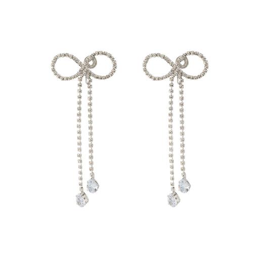 Boucle d'oreille dormeuse en alliage de zinc, Placage, styles différents pour le choix & pour femme & avec strass, argent, 38x82mm, Vendu par paire