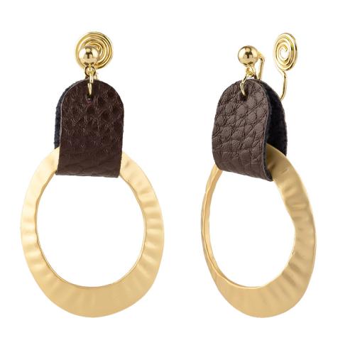 Tibetan Style Drop Earrings, with PU Leather, plated, different styles for choice & for woman, golden, 27x30mm, Sold By Pair