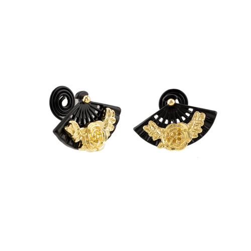 Boucle d'oreille dormeuse en alliage de zinc, vernis au four, styles différents pour le choix & pour femme, noire, 22x14mm, Vendu par paire