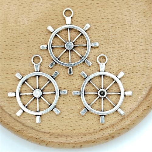 Tibetan Style Ship Wheel & Anchor Pendentif, alliage de zinc, roue de bateau, Plaqué de couleur d'argent, DIY, 28x33mm, 100/sac, Vendu par sac