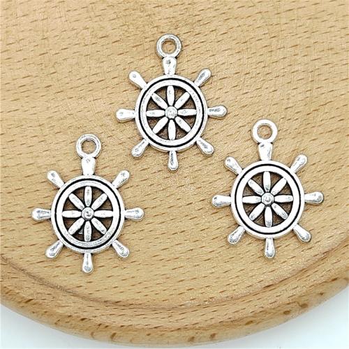 Tibetan Style Ship Wheel & Anchor Pendentif, alliage de zinc, roue de bateau, Plaqué de couleur d'argent, DIY, 18x23mm, 100PC/sac, Vendu par sac