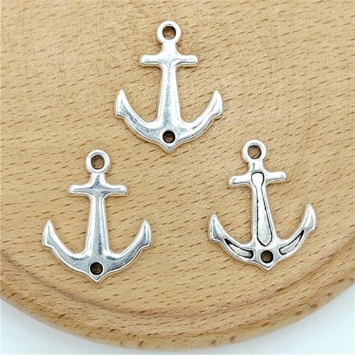 Tibetan Style Ship Wheel & Anchor Pendentif, alliage de zinc, ancre, Plaqué de couleur d'argent, DIY, 17x25mm, 100PC/sac, Vendu par sac