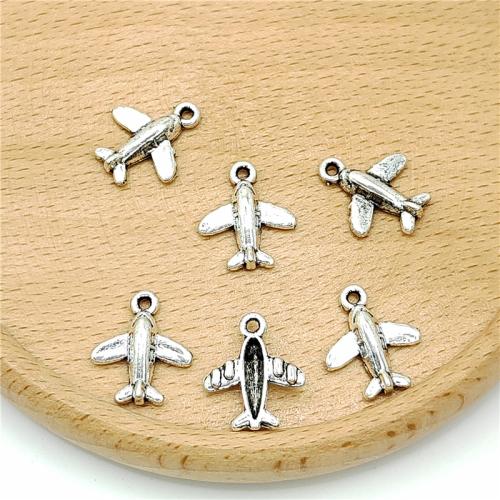 Véhicule en forme de pendentifs en alliage de Zinc, avion, Plaqué de couleur d'argent, DIY, 14x15mm, 100PC/sac, Vendu par sac