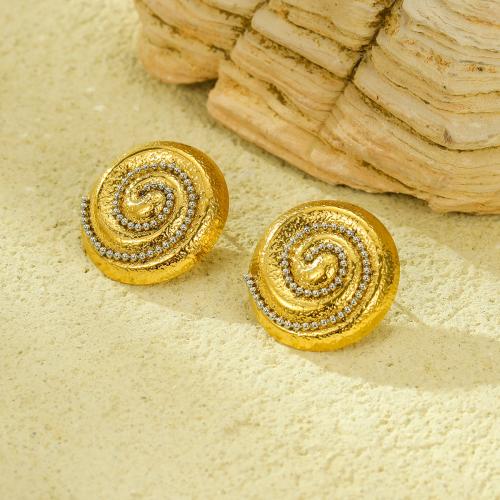 Boucle d'oreille de gaujon en acier inoxydable, Acier inoxydable 304, bijoux de mode & pavé de micro zircon & pour femme, doré, 26mm, Vendu par paire