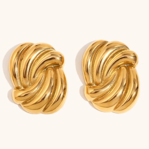 Stainless Steel Stud Earrings, 304 Stainless Steel, 18K gold plated, fashion jewelry & for woman, golden, 21.20x28.40mm, Sold By Pair