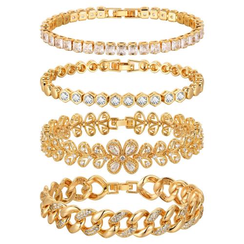 Pulseras de latón, metal, diferentes estilos para la opción & para mujer & con diamantes de imitación, dorado, longitud:aproximado 18 cm, Vendido por UD