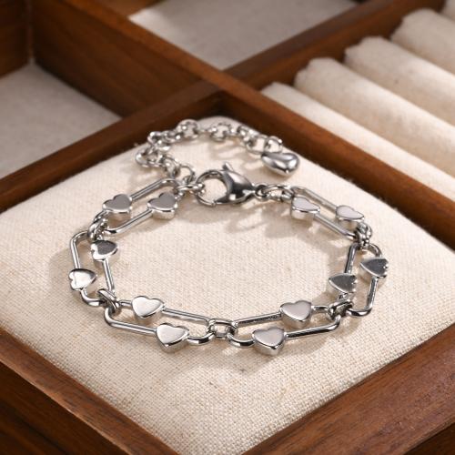 Bijoux bracelet en acier inoxydable, Acier inoxydable 304, avec 5cm chaînes de rallonge, coeur, bijoux de mode & pour femme, couleur originale, Longueur:Environ 15.5 cm, Vendu par PC