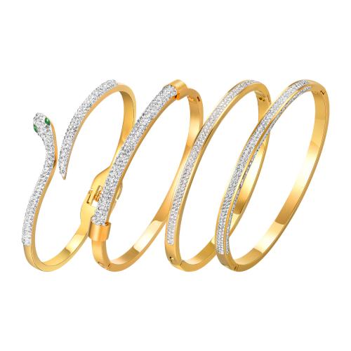 Stainless Steel Bangle, 304 Stainless Steel, different styles for choice & for woman & with rhinestone, golden, Sold By PC