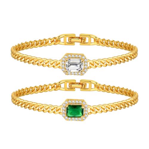 Bracelet cubique en laiton zircon pavent, bijoux de mode & pavé de micro zircon & pour femme, plus de couleurs à choisir, Longueur:Environ 18 cm, Vendu par PC