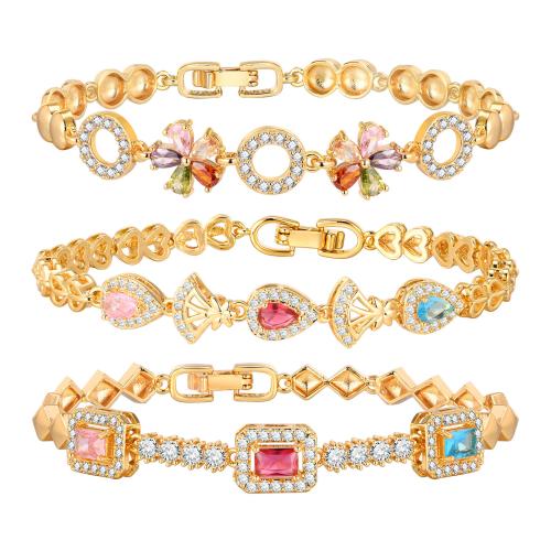 Bracelet cubique en laiton zircon pavent, styles différents pour le choix & pavé de micro zircon & pour femme, doré, Vendu par PC