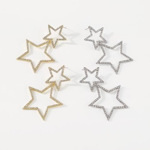 Tibetan Style Drop Earrings, Star, fashion jewelry & for woman & with rhinestone, more colors for choice, 53x40mm, Sold By Pair