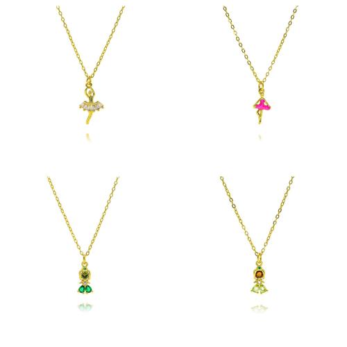 Cubic Zircon Micro Pave Brass Necklace, gold color plated, fashion jewelry & micro pave cubic zirconia & for woman & enamel, more colors for choice, nickel, lead & cadmium free, Length:Approx 45 cm, Sold By PC