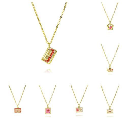 Cubic Zircon Micro Pave Brass Necklace, gold color plated, fashion jewelry & micro pave cubic zirconia & for woman & enamel, more colors for choice, nickel, lead & cadmium free, Length:Approx 45 cm, Sold By PC