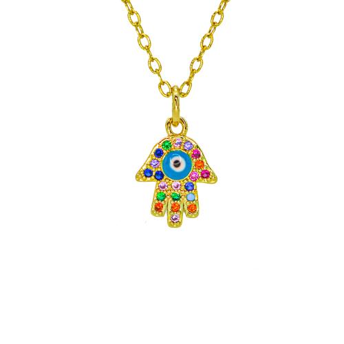 Circón cúbico Micro pavimentar collar de cobre amarillo, metal, Mano, chapado en color dorado, Joyería & diverso tamaño para la opción & micro arcilla de zirconia cúbica & para mujer & esmalte, más colores para la opción, libre de níquel, plomo & cadmio, longitud:aproximado 45 cm, Vendido por UD