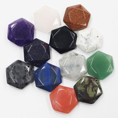 Gemstone Pendants Jewelry, Natural Stone, Hexagon, DIY & different materials for choice, more colors for choice, 28x25x10mm, Sold By PC