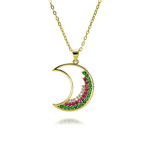 Collier en laiton cubique Zircon Micro Pave, lune, Placage de couleur d'or, bijoux de mode & normes différentes pour le choix & pavé de micro zircon & pour femme, plus de couleurs à choisir, protéger l'environnement, sans nickel, plomb et cadmium, Longueur:Environ 45 cm, Vendu par PC