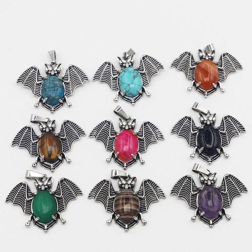 Gemstone Pendants Jewelry, Tibetan Style, with Natural Stone, Bat, silver color plated, DIY & different materials for choice, more colors for choice, nickel, lead & cadmium free, 42x33x7mm, Sold By PC