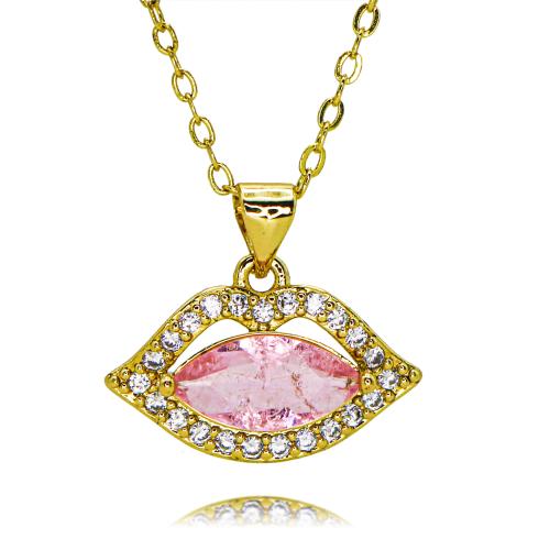 Collier en laiton cubique Zircon Micro Pave, lèvre, Placage de couleur d'or, bijoux de mode & normes différentes pour le choix & pavé de micro zircon & pour femme, plus de couleurs à choisir, protéger l'environnement, sans nickel, plomb et cadmium, Longueur:Environ 45 cm, Vendu par PC