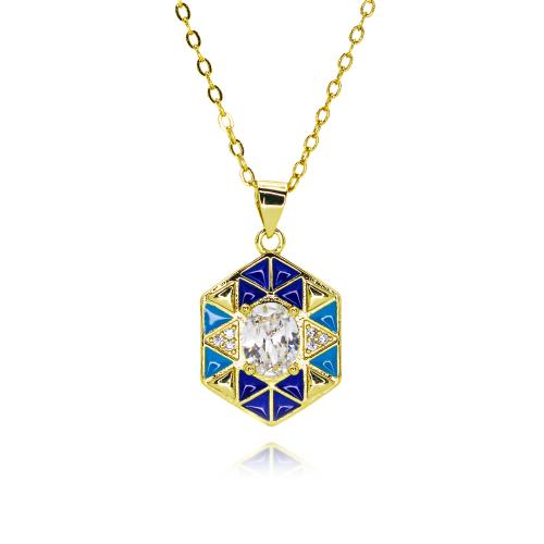 Collier en laiton cubique Zircon Micro Pave, Placage de couleur d'or, Forme différente pour le choix & bijoux de mode & pavé de micro zircon & pour femme & émail, plus de couleurs à choisir, protéger l'environnement, sans nickel, plomb et cadmium, Longueur:Environ 45 cm, Vendu par PC