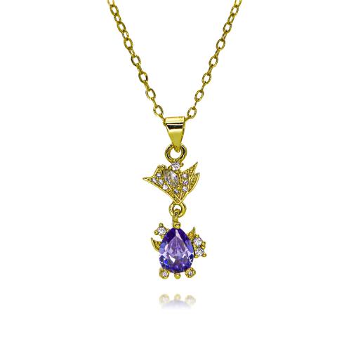 Collier en laiton cubique Zircon Micro Pave, Placage de couleur d'or, bijoux de mode & pavé de micro zircon & pour femme, plus de couleurs à choisir, protéger l'environnement, sans nickel, plomb et cadmium, 9x23mm, Longueur:Environ 45 cm, Vendu par PC