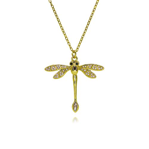 Cubic Zircon Micro Pave Brass Necklace, Dragonfly, gold color plated, fashion jewelry & different size for choice & micro pave cubic zirconia & for woman, more colors for choice, nickel, lead & cadmium free, Length:Approx 45 cm, Sold By PC