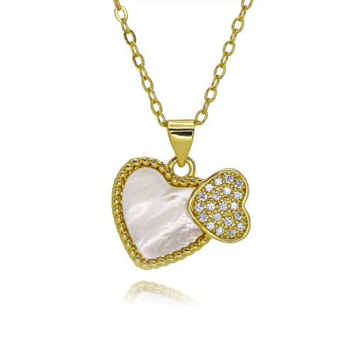 Cubic Zircon Micro Pave Brass Necklace, with Shell, gold color plated, Different Shape for Choice & fashion jewelry & micro pave cubic zirconia & for woman, more colors for choice, nickel, lead & cadmium free, Length:Approx 45 cm, Sold By PC