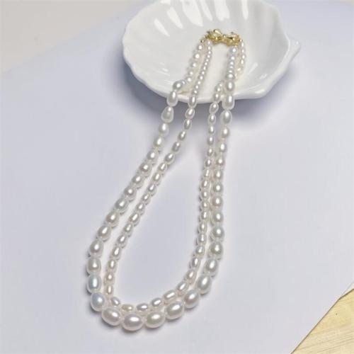 Natural Freshwater Pearl Necklace, fashion jewelry, white, Pearl size: 4mm+6mm, Length:Approx 42 cm, Sold By PC