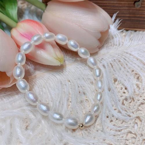 Süßwasser Zuchtperlen Armband, Natürliche kultivierte Süßwasserperlen, Modeschmuck & unterschiedliche Länge der Wahl, weiß, Pearl size: 6-7mm, verkauft von PC