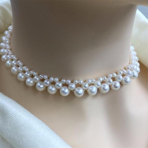 Collier de chaîne en laiton de perles d'eau douce, perle d'eau douce cultivée, avec laiton, Placage de couleur d'or, bijoux de mode, blanc, Longueur:40 cm, Vendu par PC