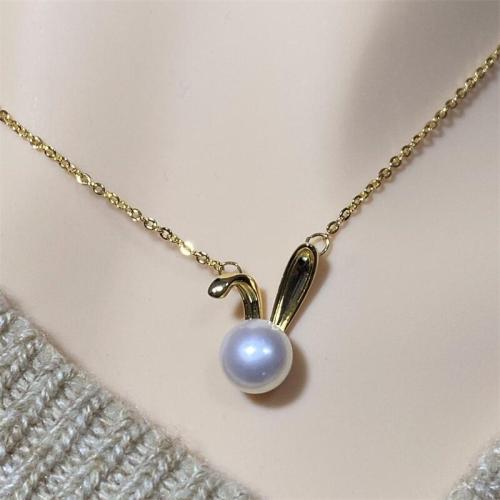 Freshwater Pearl Brass Necklace, with Brass, with 5cm extender chain, gold color plated, fashion jewelry, golden, Length:40 cm, Sold By PC