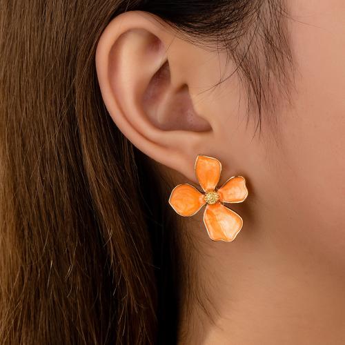 Tibetan Style Stud Earring, petals, plated, for woman & enamel, gold, Sold By Pair