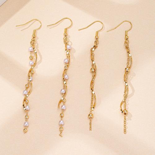 Iron Earring, with Plastic Pearl, plated, different styles for choice & for woman, gold, Sold By Pair