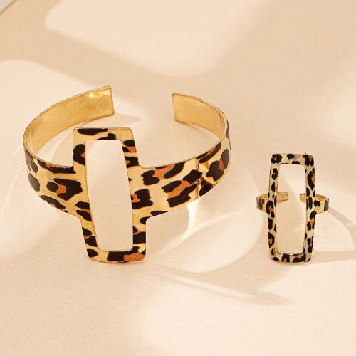 Jewelry Sets, cuff bangle & finger ring, Iron, plated, for woman, gold, Sold By Set