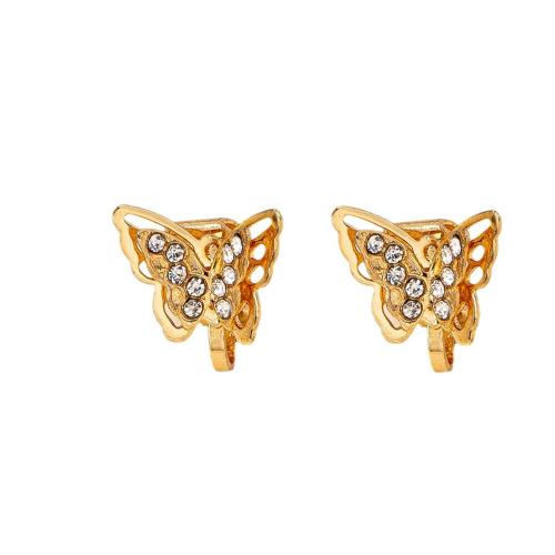 alliage de zinc Clip boucle d’oreille, papillon, Placage, pavé de micro zircon & pour femme, Or, Vendu par paire