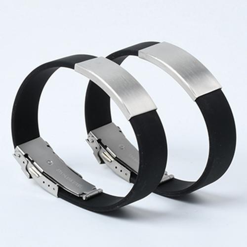 Silicone Bracelets, Titanium Steel, with Silicone, plated, Unisex, black, Length:Approx 26 cm, Sold By PC