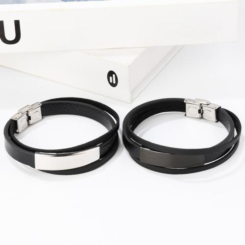 Leather Cord Bracelet, 316L Stainless Steel, plated, Unisex, more colors for choice, Length:Approx 21.5 cm, Sold By PC