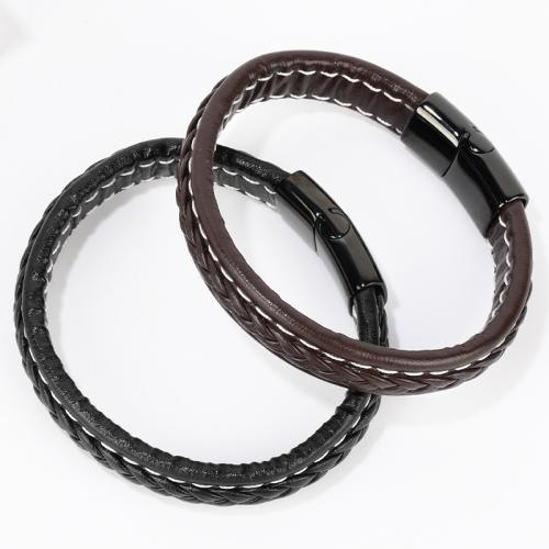 Leather Cord Bracelet, 304 Stainless Steel, plated, Unisex, more colors for choice, Length:Approx 21.5 cm, Sold By PC