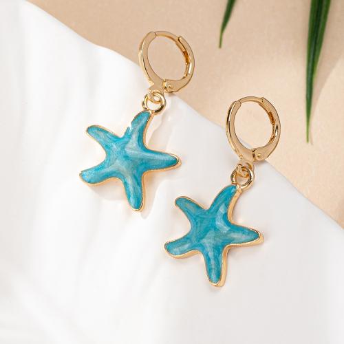 Tibetan Style Huggie Hoop Drop Earring, Starfish, plated, for woman & enamel, more colors for choice, Sold By Pair