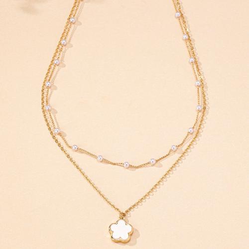 Tibetan Style Jewelry Necklace, with Plastic Pearl & Acrylic, petals, plated, for woman, gold, Sold By PC