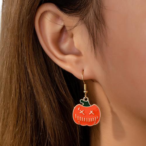 Iron Earring, Tibetan Style, Pumpkin, plated, for woman & enamel, gold, Sold By Pair