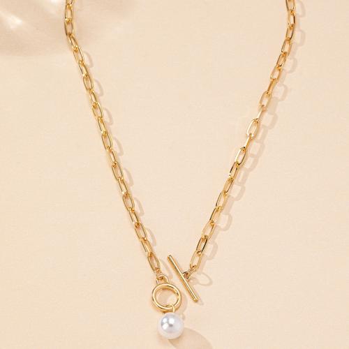 Tibetan Style Jewelry Necklace, with Plastic Pearl, plated, for woman, gold, Sold By PC