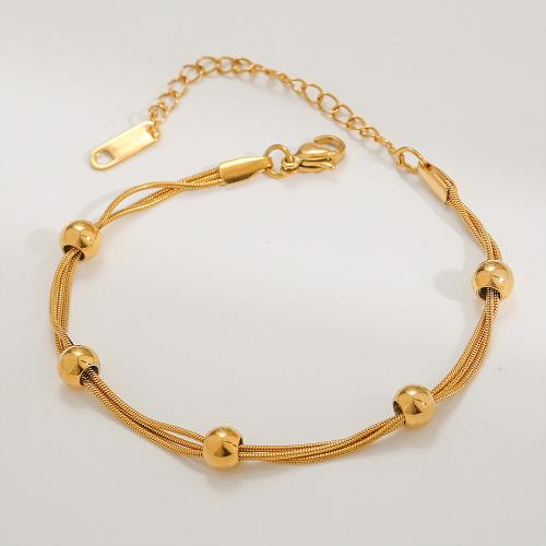 Acier titane bracelet, avec 2inch chaînes de rallonge, Placage de couleur d'or, bijoux de mode & multicouche & pour femme, Longueur:Environ 7 pouce, Vendu par PC