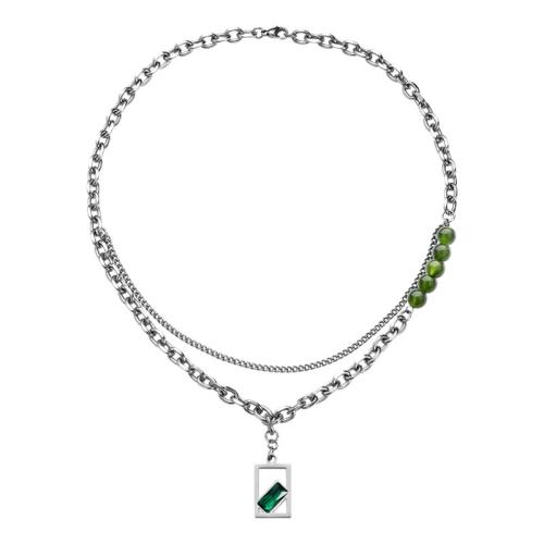 Titanium Steel Necklace, with Gemstone & Glass, Geometrical Pattern, cross chain & Double Layer & for man, original color, Length:Approx 16-20 Inch, Sold By PC