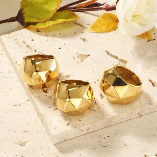 Titanium Steel Finger Ring, Geometrical Pattern, gold color plated, different size for choice & for woman, US Ring Size:6-10, Sold By PC