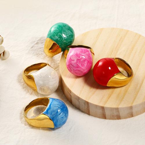 Titanium Steel Finger Ring, gold color plated, different size for choice & for woman & enamel, more colors for choice, US Ring Size:6-10, Sold By PC