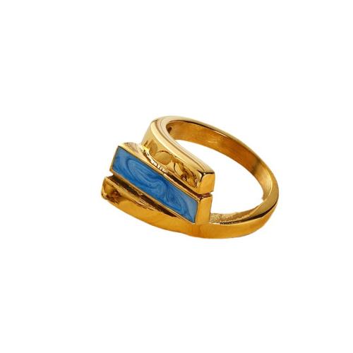 Acier titane bague, Motif géométrique, Placage de couleur d'or, normes différentes pour le choix & pour femme & émail, plus de couleurs à choisir, Taille:6-10, Vendu par PC