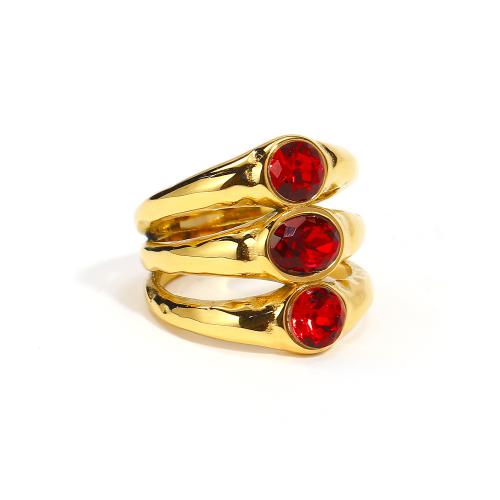 Partículas de acero anillo, Óvalo, chapado en color dorado, diverso tamaño para la opción & micro arcilla de zirconia cúbica & para mujer, más colores para la opción, tamaño:6-10, Vendido por UD