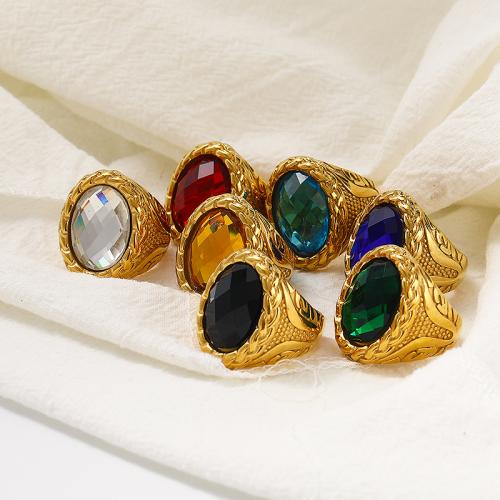 Acier titane bague, avec turquoise & oeil de tigre & verre, ovale, Placage de couleur d'or, normes différentes pour le choix & pour femme, plus de couleurs à choisir, Taille:6-10, Vendu par PC