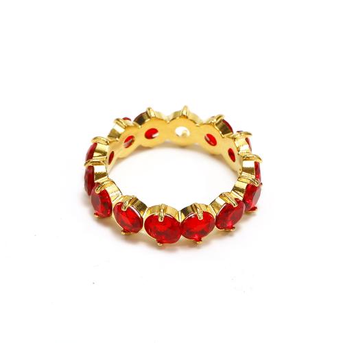 Partículas de acero anillo, chapado en color dorado, diverso tamaño para la opción & micro arcilla de zirconia cúbica & para mujer, más colores para la opción, tamaño:6-10, Vendido por UD