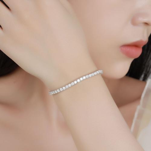 925 Sterling Silver Bracelet, with Moissanite, Unisex & different size for choice, Sold By PC